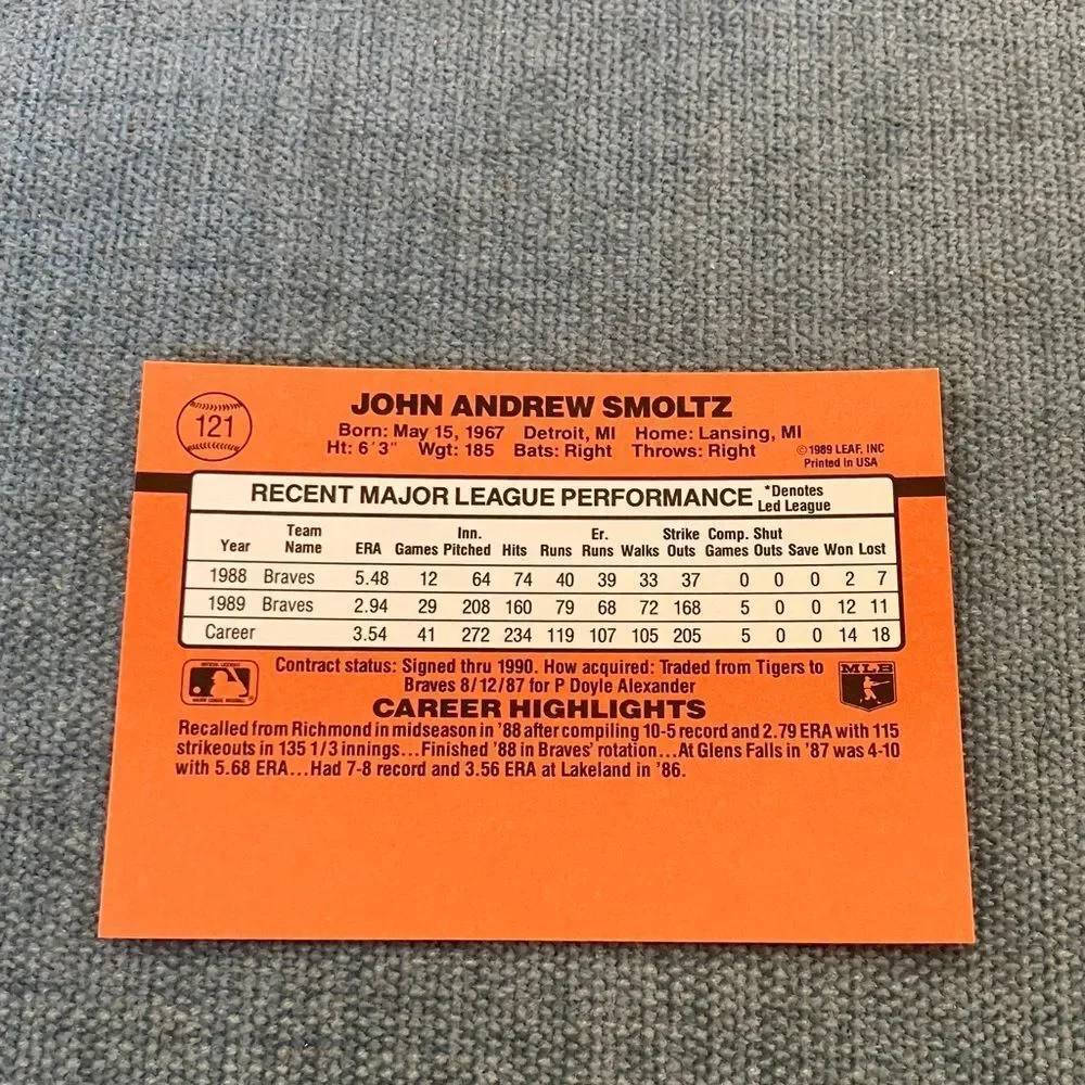 1990 Donruss Atlanta Braves Baseball Card Trading Card